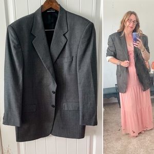 Luxury Gray Fine Wool Boyfriend Dad Oversized Blazer Jacket